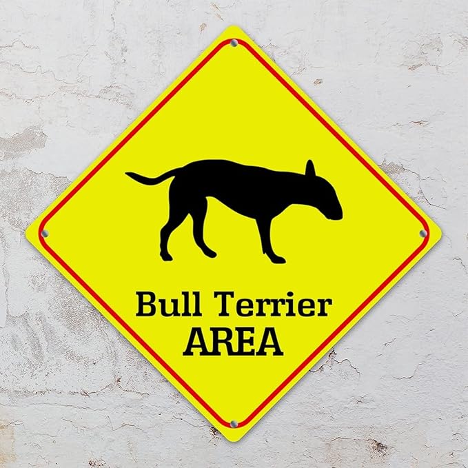 Caution Bull Terrier Crossing XING Tin Sign Bull Terrier Dog Area Warning Street Sign Bull Terrier Novelty Caution Road Sign for Home Man Cave Gate Garden 12x12in