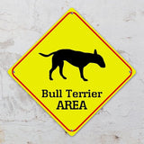 Warning Bull Terrier Area Aluminum Metal Sign Bull Terrier Dog Caution Crossing Xing Street Sign Yellow Diamond Shape Funny Metal Sign For Indoor Outdoor 10x10in