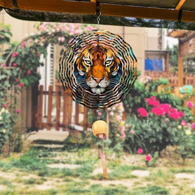 Metal Tiger Wind Spinner Gift for Boy Girl Kids Colorful Tiger Hanging Wind Spinner for Outdoor Garden Decor Animal Wind Sculptures for IndoorOutside Lawn Yard