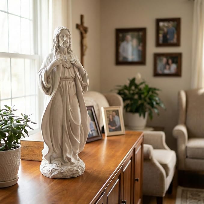 Sacred Heart of Jesus Statue 24.4'' H Large Jesus Statue Catholic Statues for Outdoor Garden Yard Lawn Patio, Resin Sculpture Outdoor/Indoor Religious Gift, Gray