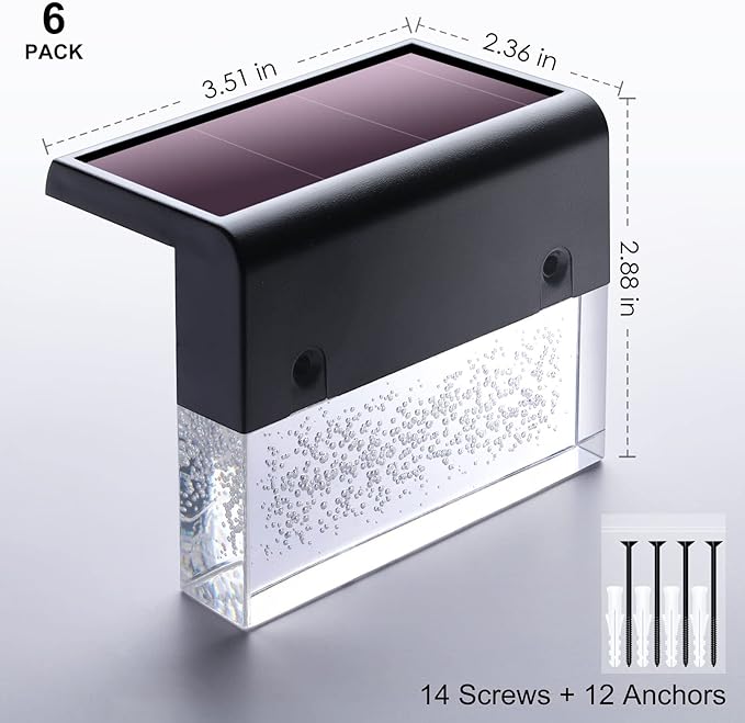 DenicMic Solar Deck Lights LED Solar Step Lights Outdoor for Fence, Patio, Garden, Yard, Backyard, 10 Lumen 2 Lighting Modes Acrylic Bubbles Warm White/Color Changing (6 Pack)
