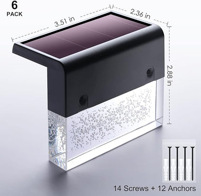 DenicMic Solar Deck Lights LED Solar Step Lights Outdoor for Fence, Patio, Garden, Yard, Backyard, 10 Lumen 2 Lighting Modes Acrylic Bubbles Warm White/Color Changing (6 Pack)