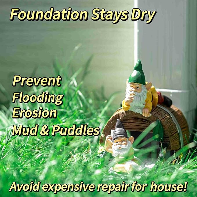 Decorative Downspout Extension, Cute Gnomes Gutter Diverter & Splash Block, Garden Statue Fits 3x4 Gutter Downspout, Prevents Mud & Puddles During the Spring, Garden Decoration for Summer.