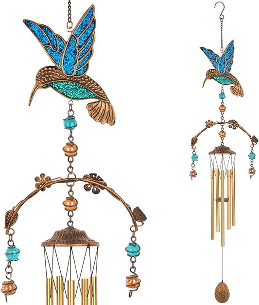Wind Chimes - Blue Hummingbird Wind Chimes for Outside Deep Tone 34 inches 5 Aluminum Tubes, Birthday, Memorial, Hummingbird Gifts for Mom, Grandma, Decorations for Home, Garden, Patio, Backyard