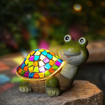 MININOVA Solar Mosaic Turtle Statues Outdoor Garden Decorations Kids Solar Light for Outside Home Decor Gifts for Kids Women Retirement Housewarming Christmas