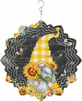 Gnomes Black Wind Spinners Outdoor Inoor, Decorative Hanging Floral Ornaments for Yard Patio Garden, Yellow Sunflower Floral Bee Summer Spring Stainless Steel Metal Wind Sculpture Suspension Trim, 8"
