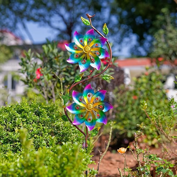 VEWOGARDEN Flower Wind Spinners Outdoor Garden Metal Stake Wind Sculptures & Spinners for Patio Yard Lawn Art Decorations, Colorful