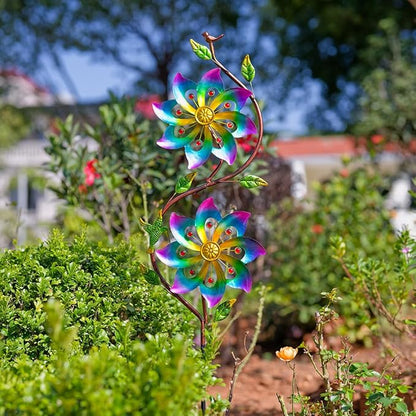 VEWOGARDEN Flower Wind Spinners Outdoor Garden Metal Stake Wind Sculptures & Spinners for Patio Yard Lawn Art Decorations, Colorful