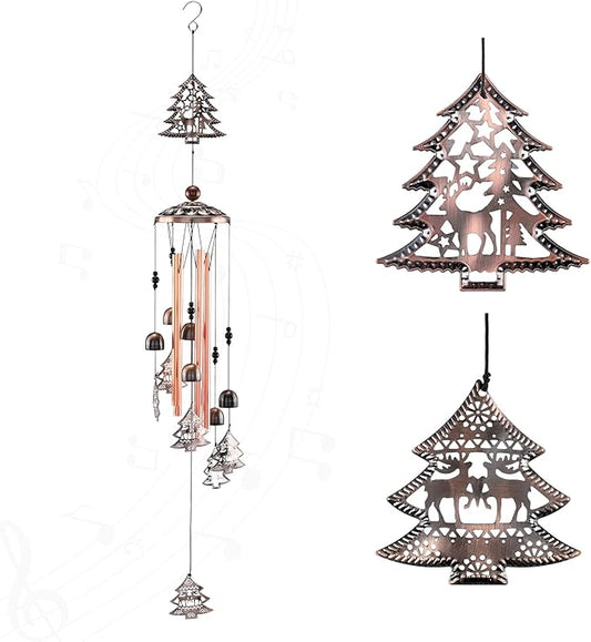 Yoption Christmas Wind Chime for Outside with Christmas Tree, Handmade Metal Memorial Windchimes with S Hook for Garden Decor