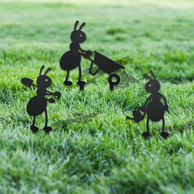 WADORN 3Pcs Ant Metal Decorative Garden Stakes, Working Farm Ant Silhouette Metal Outdoor Statues Animals Garden Ornament Gifts Black Yard Art Decoration for Outdoor Backyard Patio Lawn Walkways
