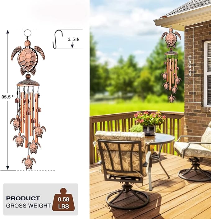 YXOTJHS Turtle Wind Chime for Outside, Sea Turtle Gifts for Women, 35IN Windchimes Outdoors, Turtle Decor for Outdoor Garden Yard Home, Beach Wind Chimes Gifts for Mom Grandma