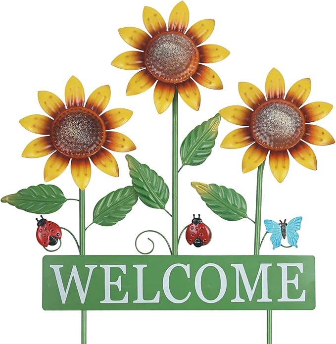 hogardeck Garden Decor for Outside, Metal Sunflower Butterfly Decorative Garden Stakes for Spring Decor, Yard Art Welcome Sign for Outdoor Lawn Porch Pathway Backyard Patio Decorations