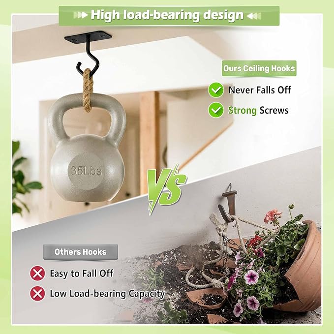 Lifyzoon Ceiling Hooks for Hanging Plants: 4 Pack 2.5 Inch Iron Plant Bracket for Wall Mount, Black Metal Plant Hangers Wall Hooks for Light, Lanterns, Wind Chimes, Outdoor Indoor