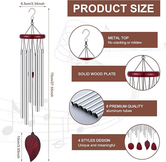 Tatuo 4 Pcs Memorial Wind Chimes 28 Inch Wooden Sympathy Wind Chimes DIY Sympathy Gift for Father's Day Loss of Loved One Bereavement with 6 Aluminum Tube for Indoor Outdoor (Silver,Simple Style)
