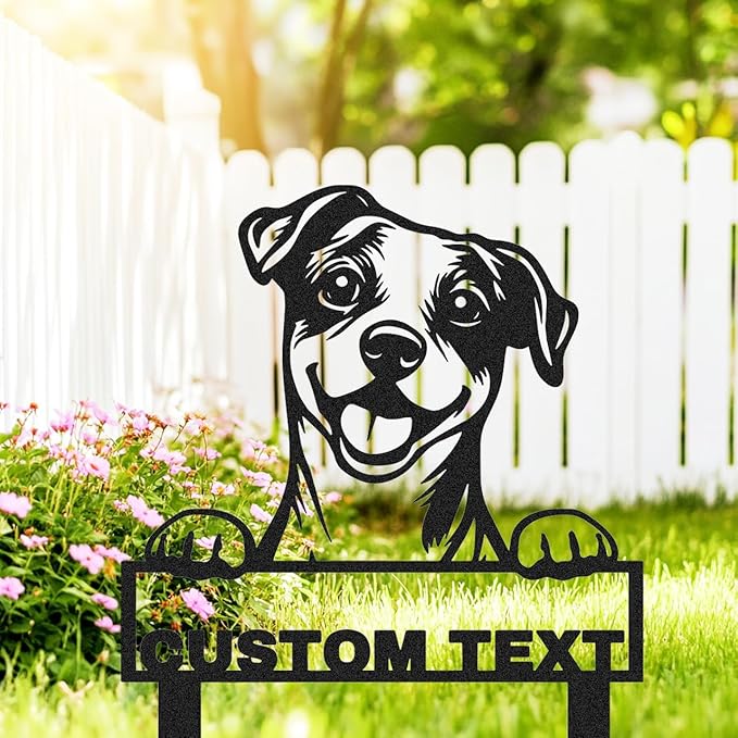 Custom Garden Sign with Jack Russell Terrier Sculpture Yard Stake Sign, Personalized Metal Dog Garden Name Sign with Stakes, Customized Dog Lovers Home Outdoor Farmhouse Decorative Artwork