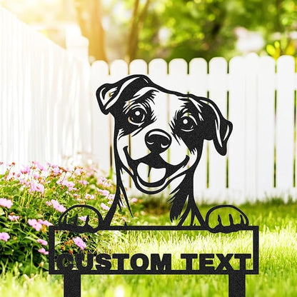 Custom Garden Sign with Jack Russell Terrier Sculpture Yard Stake Sign, Personalized Metal Dog Garden Name Sign with Stakes, Customized Dog Lovers Home Outdoor Farmhouse Decorative Artwork