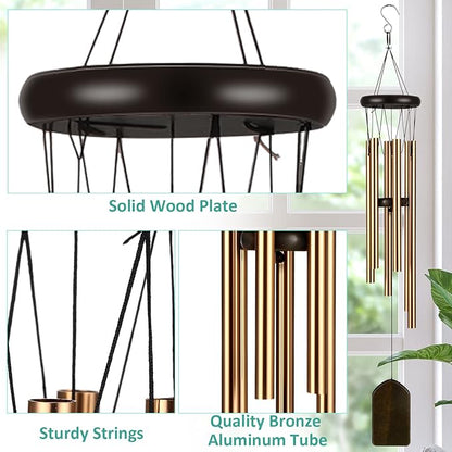 Yahenda 6 Pieces Rustic Wind Chimes 28 Inch Deep Tone Wind Chimes with 6 Aluminum Tubes Memorial Outdoors Soothing Melody for Farmhouse Garden Patio Home Decor(Bronze)