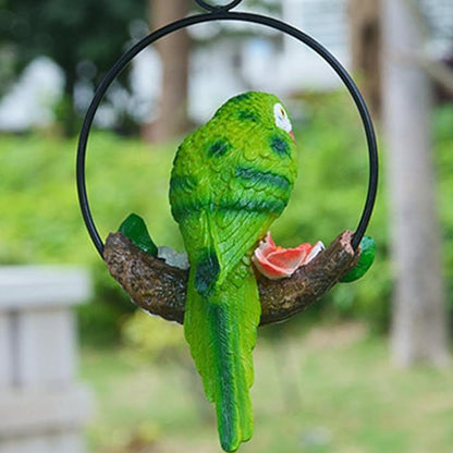 Hanging Parrot Statue Outdoor,Parrot Sculpture Decor for Outdoor Decor, Bird Decoration with Iron, Parrot Statue for Tree Lawn Garden Porch, Landscape Ornament