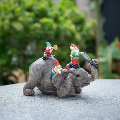 Elephant Dwarf Garden Statue Garden Gnomes Outdoor Funny Garden Gnomes Yard Ornaments Lawn Ornaments Home Gift for Women and Mother's Day 7.0 inch