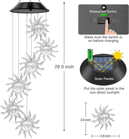 Solar Wind Chimes Outdoor Color Changing Lights, Gift for Women Mom Grandma Sister Best Gifts, Wind Chimes Unique Outdoor Garden Yard Decor (Sunflower)