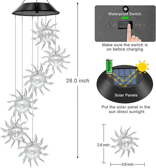 Solar Wind Chimes Outdoor Color Changing Lights, Gift for Women Mom Grandma Sister Best Gifts, Wind Chimes Unique Outdoor Garden Yard Decor (Sunflower)