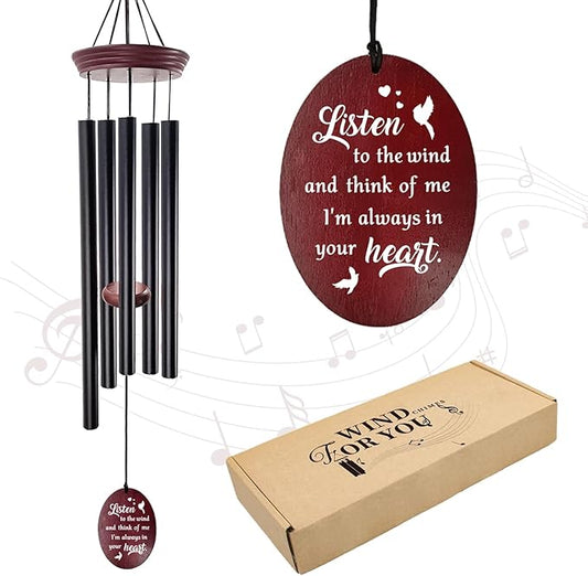 Sympathy Wind Chimes for Outside, 33.5" Large Memorial Wind Chime with Bird & Heart Sail, Remembrance Gift for Loss of Mother Father, Listen to the Wind Bereavement Gift, Black