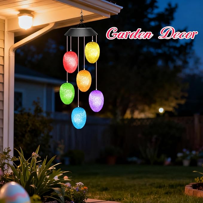 Easter Basket Stuffers for Adults, Winzwon Solar Lights Outdoor Wind Chimes for Outside Garden Yard Patio Porch Decor Hanging Eggs Decorations, Mothers Day Mom Gifts, Birthday Gifts for Women Her