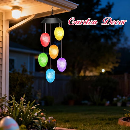 Easter Basket Stuffers for Adults, Winzwon Solar Lights Outdoor Wind Chimes for Outside Garden Yard Patio Porch Decor Hanging Eggs Decorations, Mothers Day Mom Gifts, Birthday Gifts for Women Her