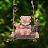 Swing Animal Garden Statue, Resin Ornament, Cartoon Gift,Decorative Hanging Sculpture Cute Pig Figurine for Outdoor Indoor