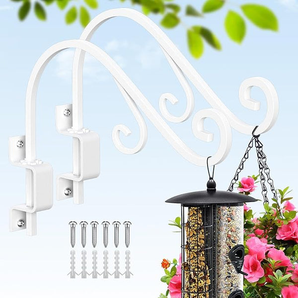 Swivel Plant Hangers Outdoor: 2 Pack 16 Inch Metal Hanging Plant Bracket Sturdy Wrought Iron Plant Hooks Indoor Wall Mount for Hanging Bird Feeders, Lanterns, Flower Baskets, Wind Chimes, White