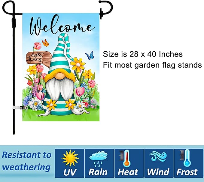 Set of 10 Gnome Seasonal Garden Flags,Double Sided 28 x 40 Inch Yard Flags,Large House Flags for outside, Christmas Spring Seasonal Flag for Outdoor,Holiday Garden Flags for All Seasons