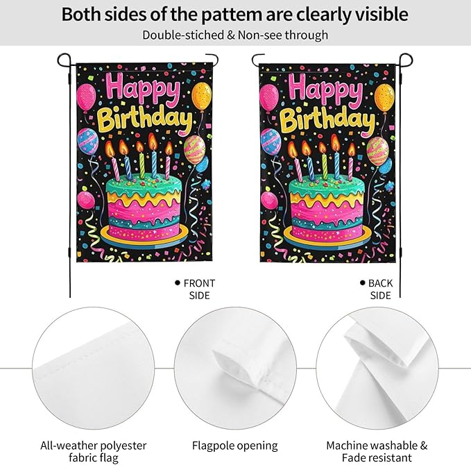 Happy Birthday Garden Flags 12×18 Inch Double Sided Decorative Yard Banner Seasonal Flag for Outdoor Outside Decor