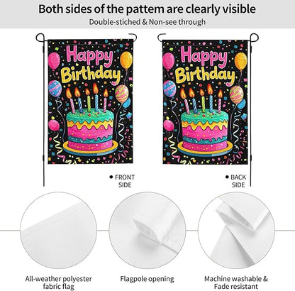 Happy Birthday Garden Flags 12×18 Inch Double Sided Decorative Yard Banner Seasonal Flag for Outdoor Outside Decor