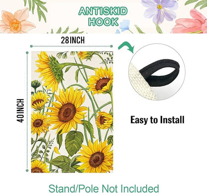 Baccessor Spring Summer Sunflower House Flag 28 x 40 Inch Double Sided Burlap Summer Yellow Flower Green Leaf Farmhouse Large Yard Flag Summer Holiday Seasonal Outdoor Outside Decoration
