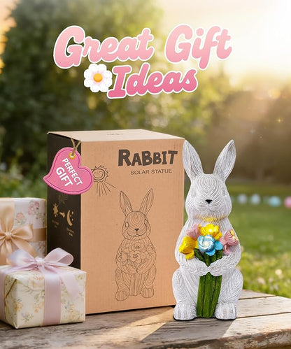 Nacome Solar Bunny Garden Decor: Outdoor Rabbit Statue with Succulent for Yard Art Lawn Ornaments Porch Patio Balcony - Easter Birthday Gifts for Mom Women Grandma