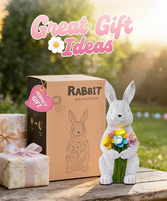 Nacome Solar Bunny Garden Decor: Outdoor Rabbit Statue with Succulent for Yard Art Lawn Ornaments Porch Patio Balcony - Easter Birthday Gifts for Mom Women Grandma