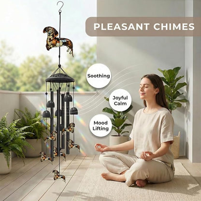 35.4" Dachshund Wind Chimes for Outside, Metal Windchimes, Dachshund Wind Chime Garden Decor, Mothers Day Birthday Memorial Gifts for Mom Grandma Wife, Durable Outdoors Decor