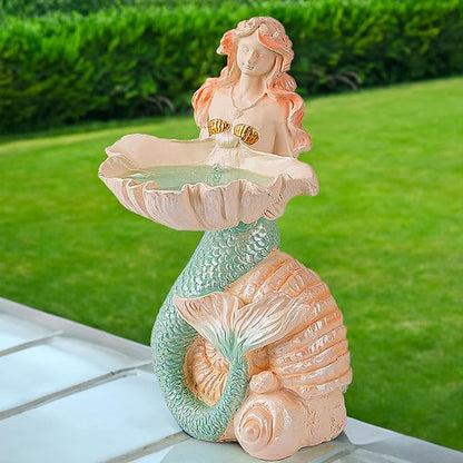 Teaeeno Solar Mermaids Birdbath Garden Decor: Outdoor Statues Ornaments for Outside Decorations Yard Art Lawn Porch Patio Balcony - Birthday Gifts for Mom Grandma Women Lover