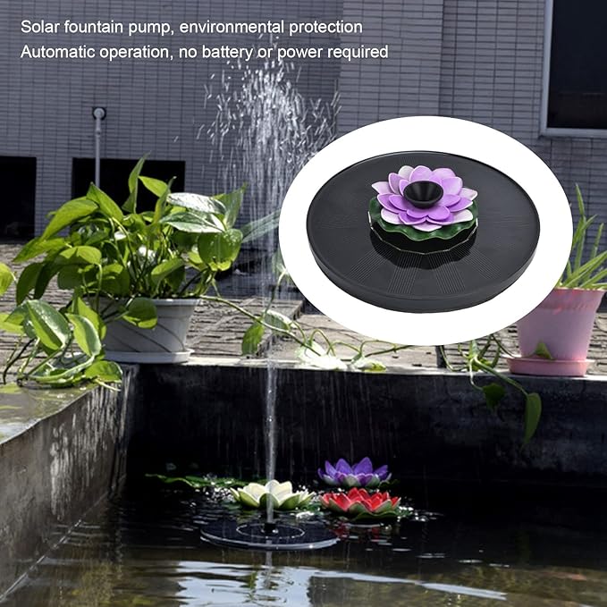Milltrip Flower Solar Fountain, Floating Solar Powered Water Feature for Bird Bath, Garden Pond & Outdoor Decor (Purple)
