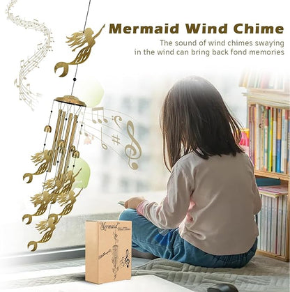 Mermaid Wind Chimes for Outside - Sympathy Wind Chime Gifts, Garden Metal Memorial Windchimes for Mom, Grandma, Yard, Porch, Garden Decor or Birthday Mother's Day Christmas Memorial Gift