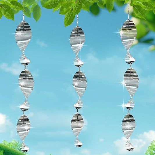 9Pcs Bird Scare Discs,3 Set Reflective Hanging Wind Spinners Outdoor 22in Metal Bird Reflectors for Outside Garden Decor Lightweight Hanging Bird Devices to Scare Birds Away from Yard