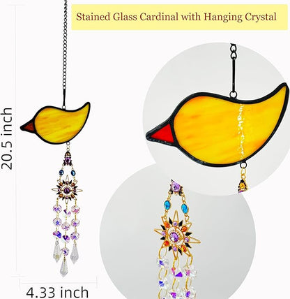 Handmade Cardinal Suncatcher with Sun Crystal Pendant, Stained Glass Window Hanging to Capture Rainbows, Meaningful Gift for Mom, Grandma, Garden Lovers-When Cardinals Appear