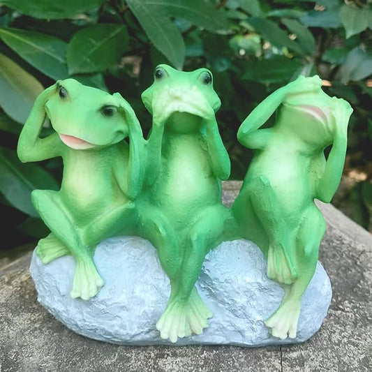 Tirifer 3 Cute Frog Statue Garden Decor, See Speak Hear No Evil Green Frog Figurine Outdoor Yard Decoration Garden Accessories for Patio, Balcony, Porch, Art Lawn Ornaments