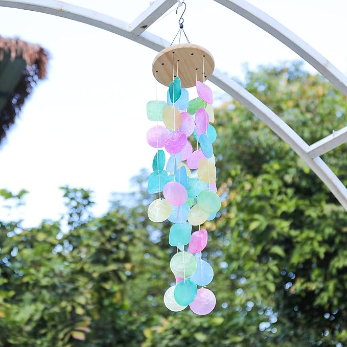 MUMTOP Shell Wind Chimes for Outside Clearance, Tropical Colorful Capiz Shell Wind Chime for Patio,Indoor,Outdoor,Garden,Yard,Coastal,Beach Decor or Gifts for Women,Girl