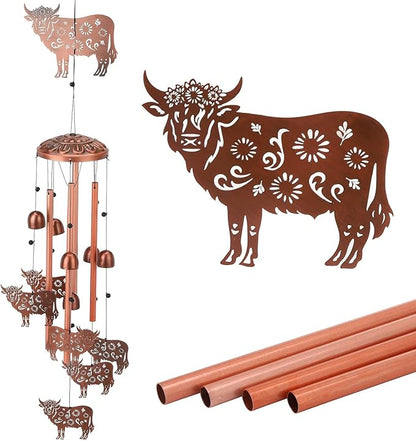 Cow Wind Chimes for Outside Highland Cow Chimes Gifts for Women Men Wife Mom Grandma Birthday Gifts Metal Wind Chimes Memorial Birthday for Outdoors Patio Garden Porch Home (Cow)