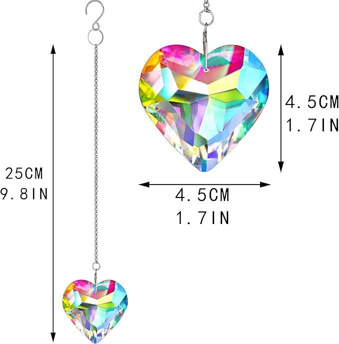 H&D HYALINE & DORA 50mm Geometry Crystal Heart Sun Catcher Prisms Hanging Suncatchers with Glass Prism Rainbow Maker for Windows, Balcony, Kitchen, Garden Decor (AB,3 Pack)