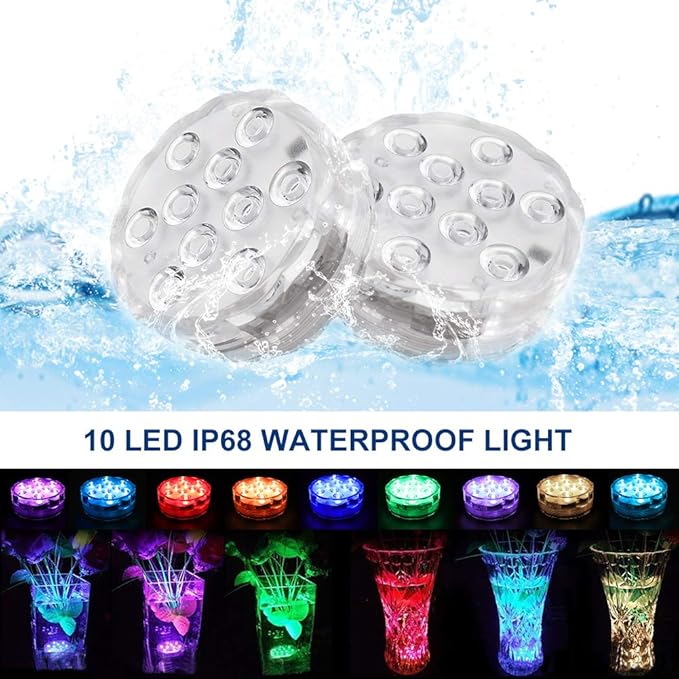 Submersible Led Lights with Remotes - 2 Packs Waterproof Submersible Pool Lights Battery Operated, Underwater Pond Lights RGB Multi-Color Pool Lights for Founttain Pond Garden Bath Wedding Shower