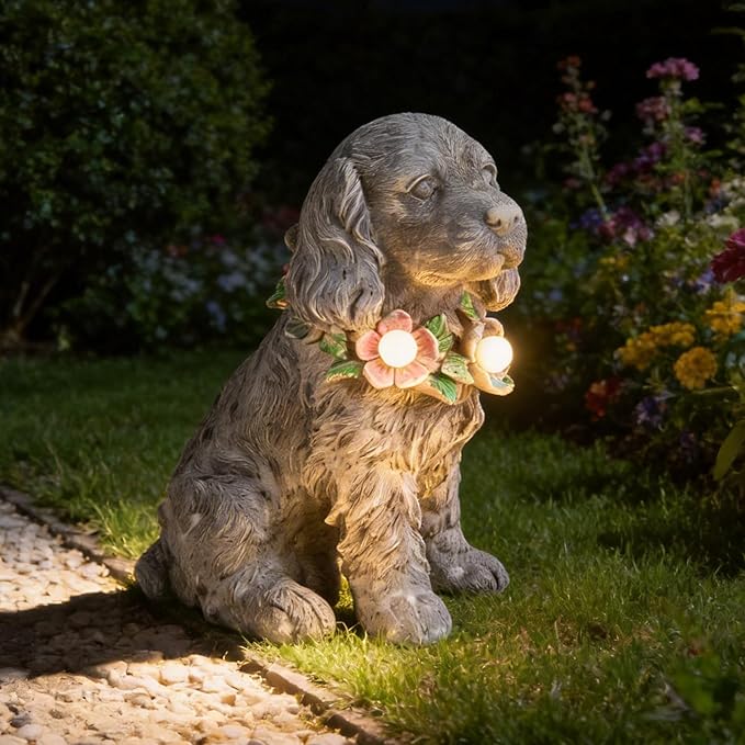 Garden Statue Dog Memorial Gifts - Yard Art Decoration with Solar LED Lights Waterproof Resin Garden Figurine Decor for Outdoor Patio Yard Lawn Ornament