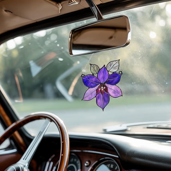 Purple Clematis Flower Acrylic Suncatcher, Flower Suncatchers for Window Hangings, Stained Glass Effect Garden Decor, Gift for Mother's Day, Mom, Grandma, Wife, Women