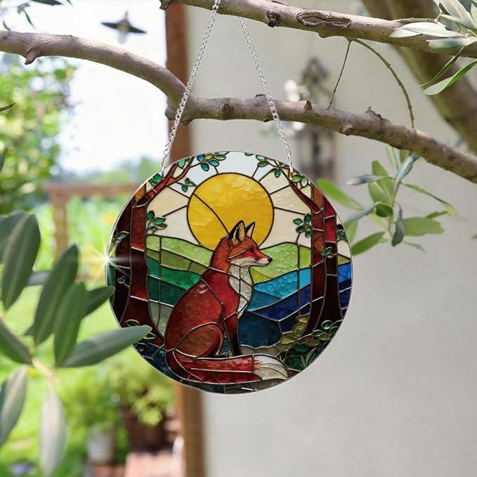 Moon Fox Acrylic Suncatcher, Artistic Colorful Sun Catcher, Indoor Window Wall Art, Boho Acrylic Window Hanging, Home Garden Decors, Christmas Decor Ornaments